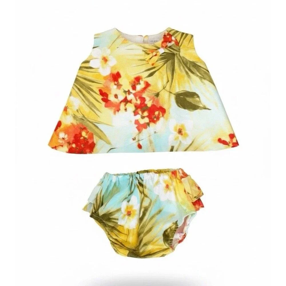 Baby Girl 2Pc Outfit Floral Top Bloomer Set Bow 6-12 Months Summer - Picture 2 of 6